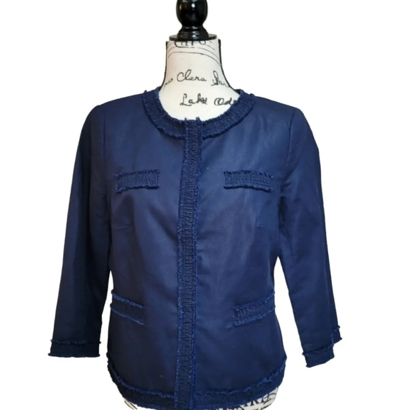 Talbots Linen Blend Dark Navy Sz. 6 Jacket - Picture 1 of 11